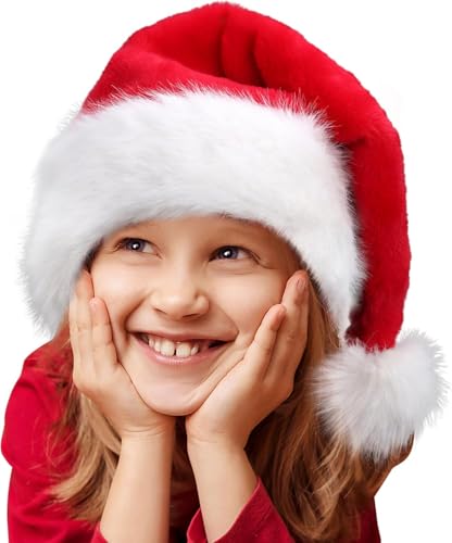 HOIIOH Weihnachtsmütze für Kinder, Extra Dicken Nikolausmütze für Jungen Mädchen, Luxus Kunstpelz für Weihnachten Neues Jahr festliche WeihnachtsmannMütze Urlaub Partei Kopfbedeckungen Zubehör, Rote von HOIIOH