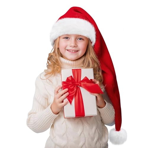Lang Weihnachtsmütze für Kinder, Extra Dicken Nikolausmütze für Jungen Mädchen, Luxus Kunstpelz für Weihnachten Neues Jahr festliche WeihnachtsmannMütze Urlaub Partei Kopfbedeckungen Zubehör, Rote von HOIIOH