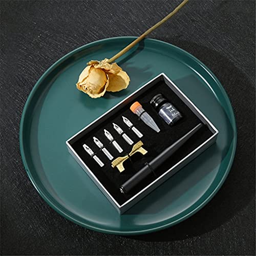 HOIIPAAAA 1 Set Retro-Kalligraphie-Füllfederhalter mit 5 Federn, Tinten-Set, Geschenkbox für Schriftzüge, Skizzieren, Zeichnen, Schreibwaren (Farbe: A) (C) von HOIIPAAAA