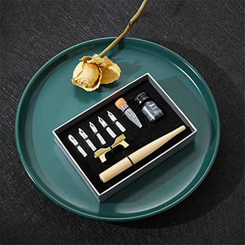 HOIIPAAAA 1 Set Retro-Kalligraphie-Füllfederhalter mit 5 Federn, Tinten-Set, Geschenkbox für Schriftzüge, Skizzieren, Zeichnen, Schreibwaren (Farbe: A) (D) von HOIIPAAAA