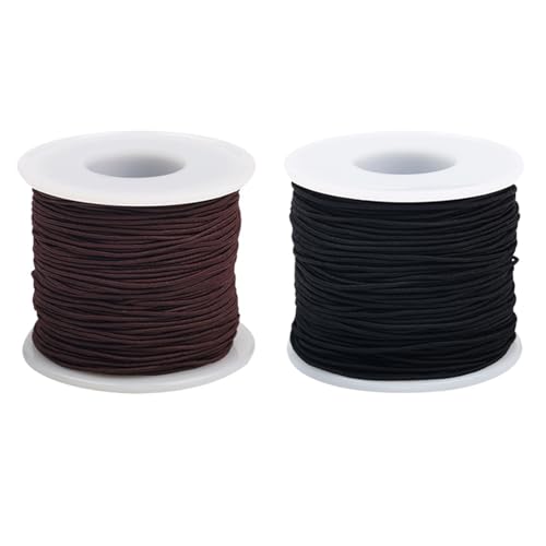 HOIRIX Dehnbare Schnur für Bastelarbeiten, elastische Armbänder, Schmuckherstellung, Halsketten, Armbänder, Perlenschnur, 50 m, 2 Rollen (schwarz + braun, 50 m) von HOIRIX