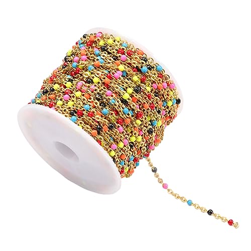 HOJIOESRD Bunte Emaille Perlen, Massenkette, feine Verarbeitung, modische Edelstahl Edelstahlkette, DIY Komponentenkette, Gold+Farbe von HOJIOESRD