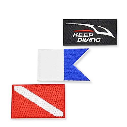 HOJIOESRD Keep Diving 3 Stück Aufbügler zum Aufbügeln Kleidung Patch Spearfishing Stickerei Aufkleber Heat Transfer Diver Repair Kit, Schwarz Blau Rot von HOJIOESRD