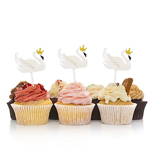 HOKPA Cupcake-Kuchenaufsätze mit Schwan, elegante Schwanen-Dessert-Essenspieße für Mädchen, Geburtstag, Hochzeit, Braut, Verlobung, Party, Babyparty, Dekoration (15 Stück, weiß) von HOKPA