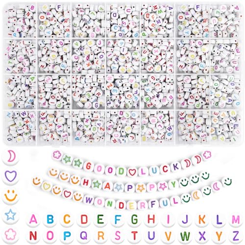HOLDLEAF 1400 Stück Bunte Alphabet Perlen,Buchstabenperlen für Armbänder,7mm Rund Buchstaben Perlen zum Auffädeln A-Z Smiley Herz Perlen,Selber Machen Buchstaben Perlen für Armbänder, Halsketten HOLDLEAF 1400 Stück Bunte Alphabet Perlen,Buchstabenperlen für Armbänder,7mm Rund Buchstaben Perlen zum Auffädeln A-Z Smiley Herz Perlen,Selber Machen Buchstaben Perlen für Armbänder, Halsketten von HOLDLEAF