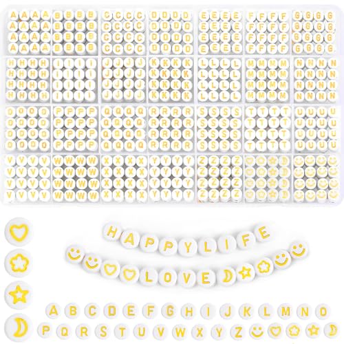 HOLDLEAF 1400 Stück Gold Alphabet Perlen,7mm Buchstabenperlen zum Auffädeln,Rund Buchstaben Perlen für Armbänder,Buchstabenperlen A-Z und Smiley Herz Perlen für Armbänder Halsketten Schmuck DIY HOLDLEAF 1400 Stück Gold Alphabet Perlen,7mm Buchstabenperlen zum Auffädeln,Rund Buchstaben Perlen für Armbänder,Buchstabenperlen A-Z und Smiley Herz Perlen für Armbänder Halsketten Schmuck DIY von HOLDLEAF