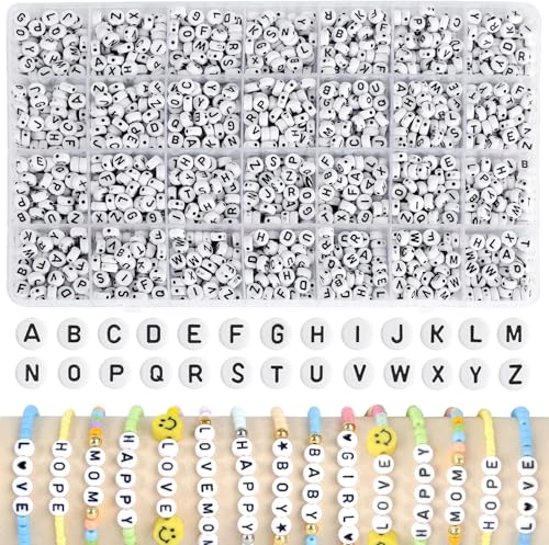 HOLDLEAF 2000 Stück Alphabet Perlen Set,Rund Buchstaben Perlen für Armbänder,7mm Buchstabenperlen zum Auffädeln,Weiße Alphabet Perlen mit A-Z ,Letter Beads Armbänder Selber Machen Halsketten HOLDLEAF 2000 Stück Alphabet Perlen Set,Rund Buchstaben Perlen für Armbänder,7mm Buchstabenperlen zum Auffädeln,Weiße Alphabet Perlen mit A-Z ,Letter Beads Armbänder Selber Machen Halsketten von HOLDLEAF