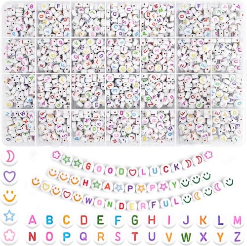 HOLDLEAF 2000 Stück Bunte Alphabet Perlen,Buchstabenperlen für Armbänder,7mm Rund Buchstaben Perlen zum Auffädeln A-Z Smiley Herz Perlen,Selber Machen Buchstaben Perlen für Armbänder, Halsketten HOLDLEAF 2000 Stück Bunte Alphabet Perlen,Buchstabenperlen für Armbänder,7mm Rund Buchstaben Perlen zum Auffädeln A-Z Smiley Herz Perlen,Selber Machen Buchstaben Perlen für Armbänder, Halsketten von HOLDLEAF