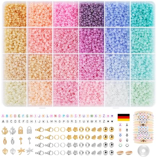 HOLDLEAF 3mm Bunte Perlen für Armbänder,Perlen zum Auffädeln Set mit A - Z Ä Ö Ü ß 400 Buchstabenperlen，Armbänder Machen Glasperlen für DIY Armband Schmuckherstellung Kit von HOLDLEAF