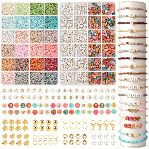 HOLDLEAF Perlen für Armbänder,24Bunte Morandi Glasperlen zum Auffädeln mit 720 A - Z Buchstabenperlen,Armbänder Selber Machen Schmuckherstellung Halsketten Making Kit von HOLDLEAF