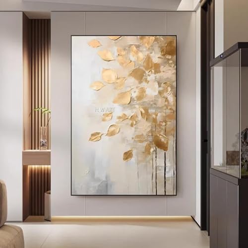 HOLEILUCK Großes zeitgenössisches abstraktes Bild, goldene Folie, Ölgemälde auf Leinwand, Schlafzimmer, Heimdekoration, ungerahmt, 80 x 140 cm/31 x 55 Zoll, ungerahmt von HOLEILUCK