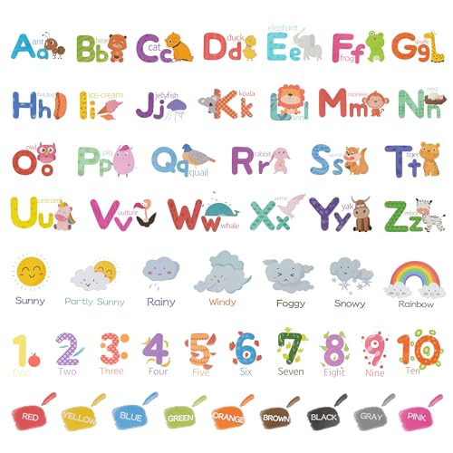 9 Blatt Wandaufkleber mit Alphabet-zahle Abnehmbare Alphabet ABC-aufkleber mit 26 Buchstaben 10 Zahlen 9 Wetter Pädagogische Wandaufkleber Kinderzimmer Heimdekoration von HOLEMZ