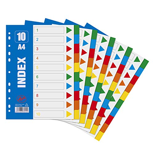 DIN-A4 Register Kunststoff 10-teiliges Ringbuchregister mit Deckblatt Universallochung Trenn-Blätter für die Ordner-Organisation im Büro 5 Pack von HOLEMZ