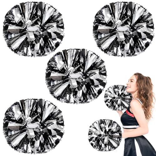 HOLENGS Cheerleader-Pompons, Cheerleader-Pompons für Kinder und Erwachsene, Cheerleader-Pompons für Schule, Sport, Spiele, Tanzparty, 30,5 cm, Schwarz und Silber, 4 Stück HOLENGS Cheerleader-Pompons, Cheerleader-Pompons für Kinder und Erwachsene, Cheerleader-Pompons für Schule, Sport, Spiele, Tanzparty, 30,5 cm, Schwarz und Silber, 4 Stück von HOLENGS