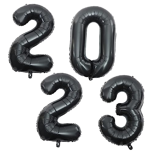HOLIDYOYO 1 Satz 2023 Zahlenballon Ö LED Dekorationen große luftballons große ballons new years decoration Silvesterparty Luftballons 2023 frohes neues jahr ballons Aluminiumfolie Black von HOLIDYOYO