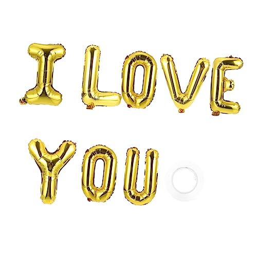 HOLIDYOYO 1 Satz Buchstabe Ich liebe Folienballons Brief party mitgebsel kinderparty mitgebsel ziernieten fot valentinstag ballon Luftballons zum Hochzeitstag Aluminiumfolie Golden von HOLIDYOYO