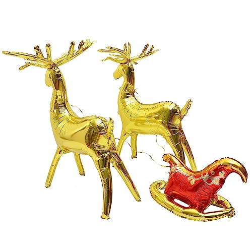 HOLIDYOYO 1 Satz Weihnachtsballons weihnachtsdeko kinderparty mitgebsel Rentier-Ballon Weihnachtsfeier Ballon dekorativer Weihnachtsballon Weihnachts-3D-Elchschlittenballon Aluminiumfolie von HOLIDYOYO