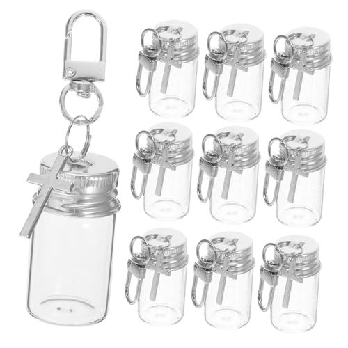 HOLIDYOYO 10 Stück Teiliges Mini Glasfläschchen Transparent Schlüsselanhänger Treibflasche mit Kreuzanhänger DIY Wunschflasche Dekor Reise Hochzeit Party Andenken von HOLIDYOYO