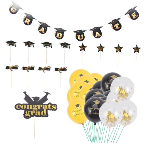HOLIDYOYO 1satz Graduation Party Dekoration Mit Ballons Banner Und Cupcake Toppers Für Abschlussfeiern Doktorhut Foto-requisiten Für Unvergessliche Feiern HOLIDYOYO 1satz Graduation Party Dekoration Mit Ballons Banner Und Cupcake Toppers Für Abschlussfeiern Doktorhut Foto-requisiten Für Unvergessliche Feiern von HOLIDYOYO