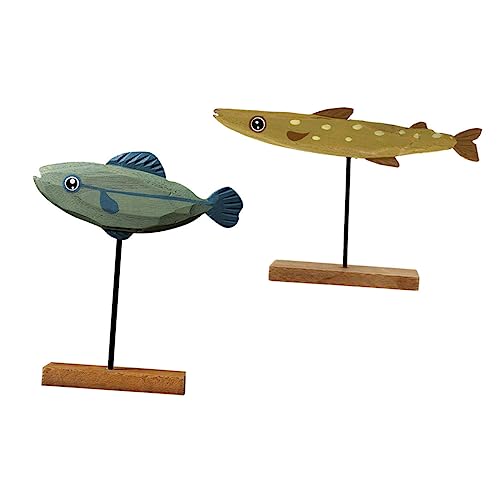 HOLIDYOYO 2 Stück Fischverzierung Aus Holz Dekoration Drinnen Wohnkultur Für Modern Dekorativ Figur Bürotischverzierung Schreibtisch Holz Fischskulptur Wohnzimmer-Fisch-Ornament Hölzern von HOLIDYOYO
