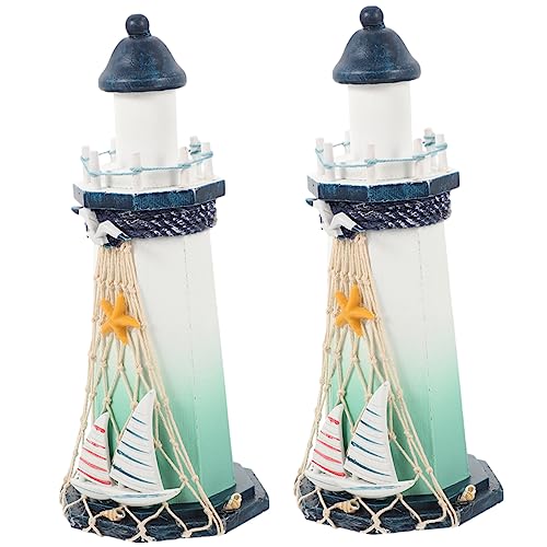HOLIDYOYO 2 Stück Mediterrane Holz Lighthouse Dekoration Stilvolle Tischdeko für Zuhause und Büro Design für Innen und Außeneinsatz Einzigartiges Accessoire für Strand Themenräume von HOLIDYOYO
