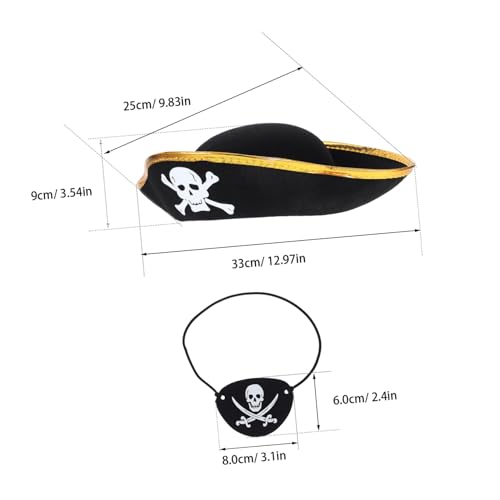 HOLIDYOYO 2 Stück Piratenhut und Augenklappe Set für Stabiles Langlebiges Piratenkostüm Zubehör mit Goldenem Rand Komfortabel Tragbar für Halloween Karneval Maskerade und Piratenpartys von HOLIDYOYO