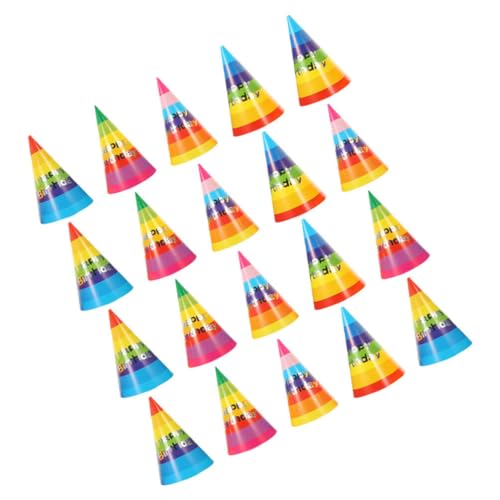 HOLIDYOYO 20 Stück Geburtstagsparty-Kegelhüte Regenbogen-Geburtstags-Papierhüte Bunte Partyhüte Kunsthandwerk Kappen Partyzubehör Für Kinder Und Erwachsene Geburtstagsdekorationen von HOLIDYOYO