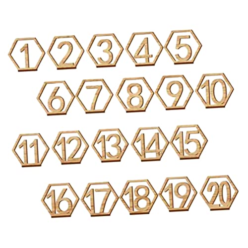 HOLIDYOYO 20 Stück Teiliges Holz Tischnummern Sechseckig Stabile Holz Tischkarten für Hochzeiten Cafés und Events Natürliche Sitzplatznummern Schilder für Stilvolle Tischdekoration von HOLIDYOYO