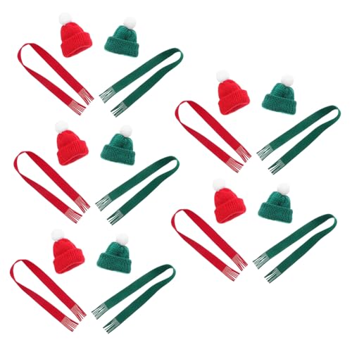 HOLIDYOYO 20 Stück Teiliges Mini Strickset Weihnachtsmütze und Schal Weiche Kleine Mützen Schals in Rot Grün Vielseitig für Puppen Weinflaschen DIY Basteln Langlebige Leichte von HOLIDYOYO