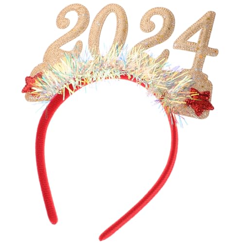 HOLIDYOYO 2024 Neues Jahr Stirnband Neues Jahr Kopf Bopper Heiligabend Kopfbedeckung Neujahrs-quasten-stirnband Tiara Des Neuen Jahres Glitzer-kopfschmuck Frohes Geschenk Silvester Plastik von HOLIDYOYO