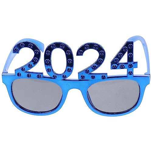 HOLIDYOYO 2024 Plastikbrille Frohes Neues Jahr Vorabendbrille 2024 Zahlenbrille Abschlussfeier 2024 Klasse Von 2024 Party-Foto-Requisiten Zubehör Für 2024 Silvesterparty Gastgeschenke Blau von HOLIDYOYO