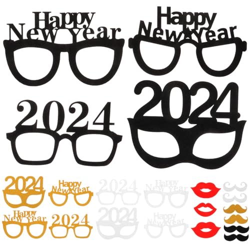 HOLIDYOYO 24 Stück Frohes Neues Jahr Brillen 2024 Silvesterbrille Neujahr Photo Booth Requisiten Neujahr Partybrille Silvester Partyzubehör 2024 von HOLIDYOYO