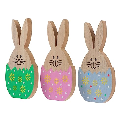 HOLIDYOYO 3 Stück Hasenschmuck aus Holz Dekorationen Holzhasen für Ostern Osterdeko Holzfigur Holzhasen für Osterdeko Holzfigur Osterdeko Hasenornament aus Holz Osterdekoration zu Hause von HOLIDYOYO