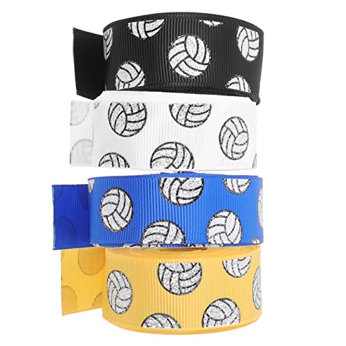 HOLIDYOYO 4 Rollen Volleyball Geschenkband Buntes Dekoband mit Sportmotiv Vielseitiges Bastelband für Geschenkverpackungen DIY Partydekoration Glattes Farbintensives Ripsband von HOLIDYOYO