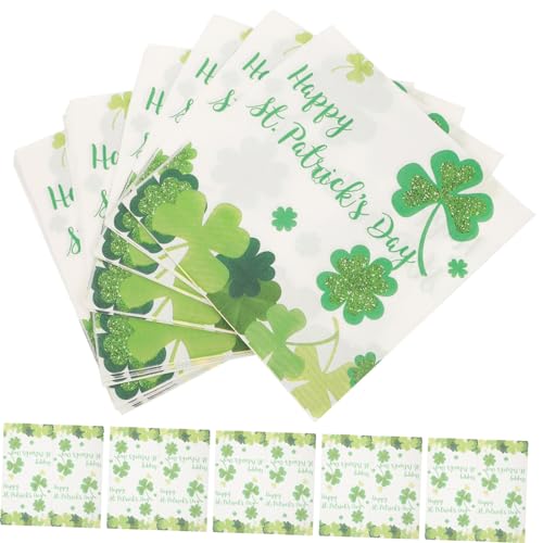 HOLIDYOYO 40 Blatt Vierblattklee Serviette Stoffservietten Partyzubehör Essen Heilige Tagesparty cafing dish kaffelikoer esszimmer verkleidung Kleeblatt-Servietten grüne Papierservietten von HOLIDYOYO