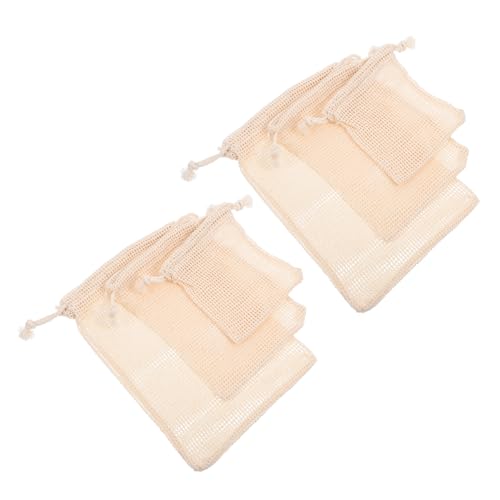 HOLIDYOYO 6 Stück Beutel Mit Kordelzug Mesh-netztaschen Stangenbrot Waschbare Produktbeutel Korb Gemüse Markt Obst Beutel Für Baumwollprodukte Baumwolltaschen Baumwolle Beige von HOLIDYOYO