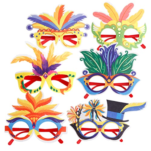 HOLIDYOYO 6 Stück Federbrillen für Karneval Teiliges für Partys und Fotos aus Robustem und Verschiedene Designs für Spaß und Kreativität Garantiert von HOLIDYOYO