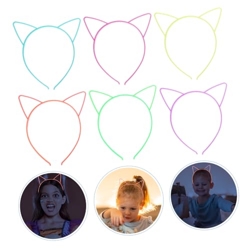HOLIDYOYO 6 Stück Leuchtende Katzenohren Stirnbänder aus Kunststoff Nachtleuchtende Party accessoires in Farben Bequeme Kuschelige Kopfbedeckung für Geburtstagsfeiern und Kostümpartys von HOLIDYOYO