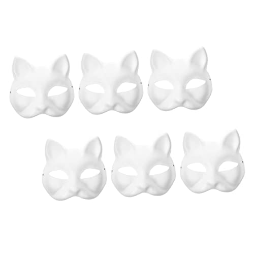 HOLIDYOYO 6 Stück Weiße Papiermaske Leere Katzenmaske Unbemalte Diy-Gesichtsmaske Katzenmasken Zum Dekorieren Therian-Masken Weiße Katzenmaske Für Tanz-Cosplay-Party von HOLIDYOYO