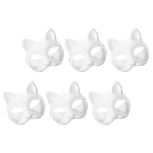 HOLIDYOYO 6 Stück Weiße Papiermaske Leere Katzenmaske Unbemalte Diy-Gesichtsmaske Katzenmasken Zum Dekorieren Therian-Masken Weiße Katzenmaske Für Tanz-Cosplay-Party von HOLIDYOYO