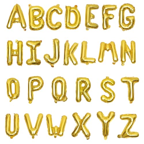HOLIDYOYO Buchstabenballons 16 Zoll – Individuelle Ballonbuchstaben | A-Z-Buchstabenballons A-Z 26 Stück Mega-Pack Aluminium-Hängefolie Alphabet-Buchstabe (Golden) von HOLIDYOYO