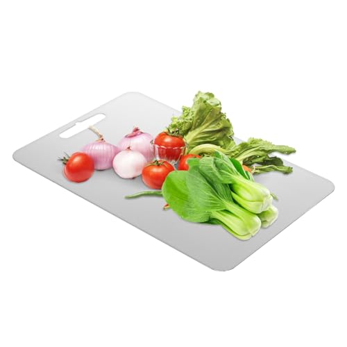 HOLIDYOYO Edelstahl Schneidebrett Doppelseitig mit Runden Kanten Lebensmittelecht Robustes Küchenbrett für Obst Gemüse Fleisch Rutschfest Stark Vielseitig für Haushalt und Gastronomie von HOLIDYOYO
