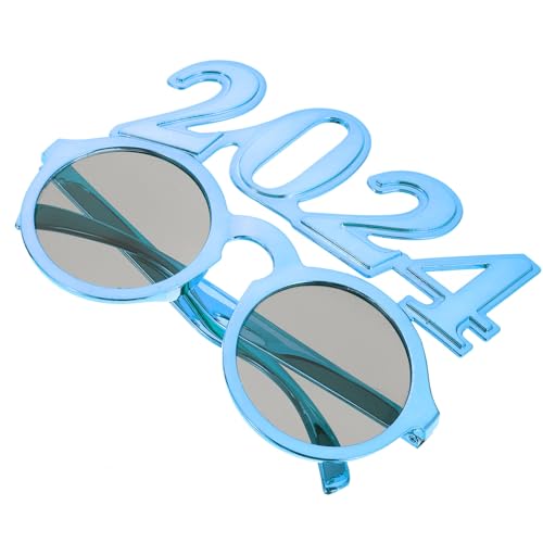 HOLIDYOYO Frohes Neues Jahr Brille 2024 Brille Glitzer Nummer Brille Foto Requisiten Party Sonnenbrille Für 2024 Silvester Party Dekoration Blau von HOLIDYOYO
