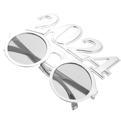HOLIDYOYO Frohes Neues Jahr Brille 2024 Brille Glitzer Zahl Brille Foto Requisiten Party Sonnenbrille Für 2024 Silvester Party Dekoration Silber von HOLIDYOYO