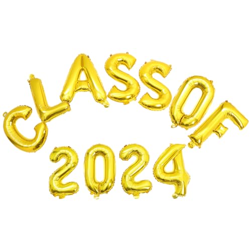 HOLIDYOYO Goldene Klasse Von 2024 Luftballons Banner-Set 2024 Abschlussparty-Luftballons Große Zahlenballons Aus Aluminiumfolie Glückwunsch Absolventen-Partyzubehör von HOLIDYOYO