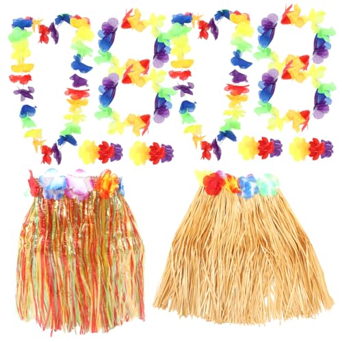 HOLIDYOYO Grasröcke Für Kinder Mädchen Elastisch Hawaiianischer Hula-Tänzer-Grasrock Mit Blumenketten 2 Sets Hawaiianischer Partyrock Simulationsblumengirlande Luau-Party-Grasrock von HOLIDYOYO