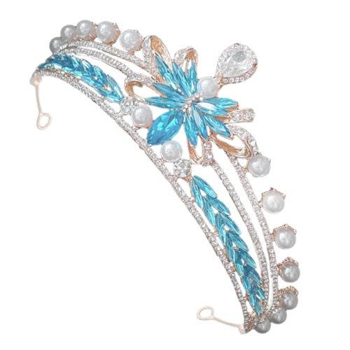 HOLIDYOYO Krone Haarschmuck Blumen- Junggesellin Dekoration Stirnbänder Kronen Ornament Bands Funkelnd Zubehör Brautparty Strass Braut Stirnband Kopfbedeckung Mädchen Sky-blue Zinklegierung von HOLIDYOYO