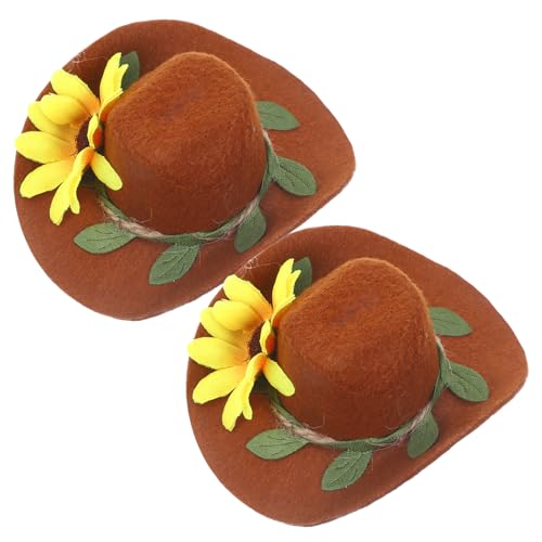 HOLIDYOYO Mini-Filzhüte, 2 Stück, Miniatur-Westernhut, Weinflaschenhut, niedliche Puppenhüte, Mini-Visier, Hüte mit Sonnenblume für Western-Cowgirls, Partyzubehör von HOLIDYOYO