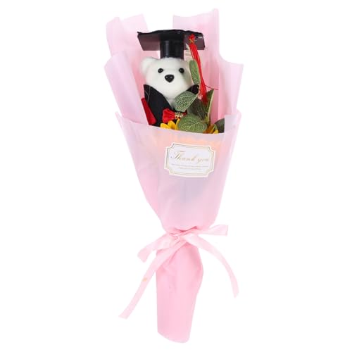 HOLIDYOYO Plüsch Bouquet mit Abschlussbär und Doktorhut Niedliches Blumenarrangement für Abschlussfeiern Geschenkidee für Graduierung und Dekoration von HOLIDYOYO