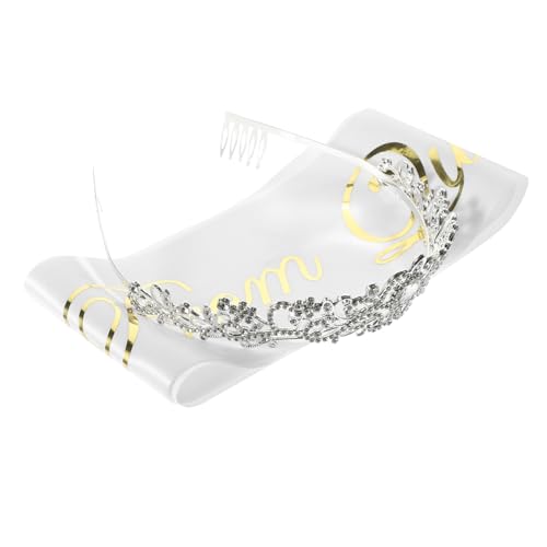 HOLIDYOYO Prom Queen Schärpe Weiß Satin Set mit Krone und Schultergurt Leichtes Abschlussfeier Zubehör für Damen Party und Tanzaccessoire für Abschlussball und Festlichkeiten von HOLIDYOYO
